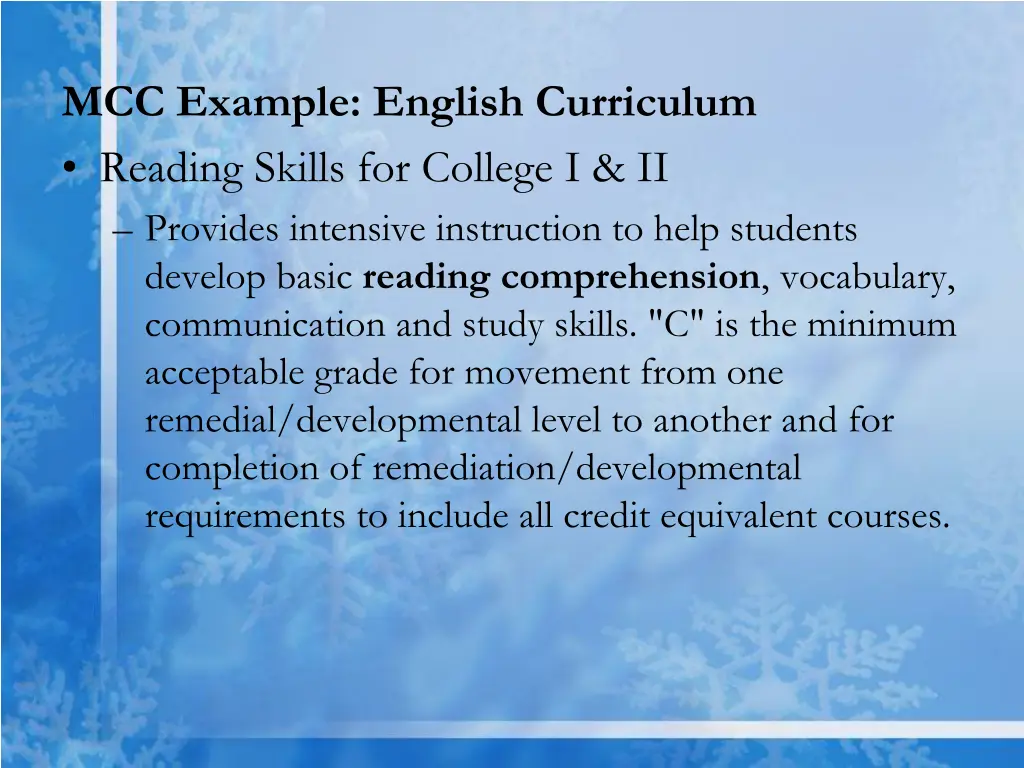 mcc example english curriculum reading skills