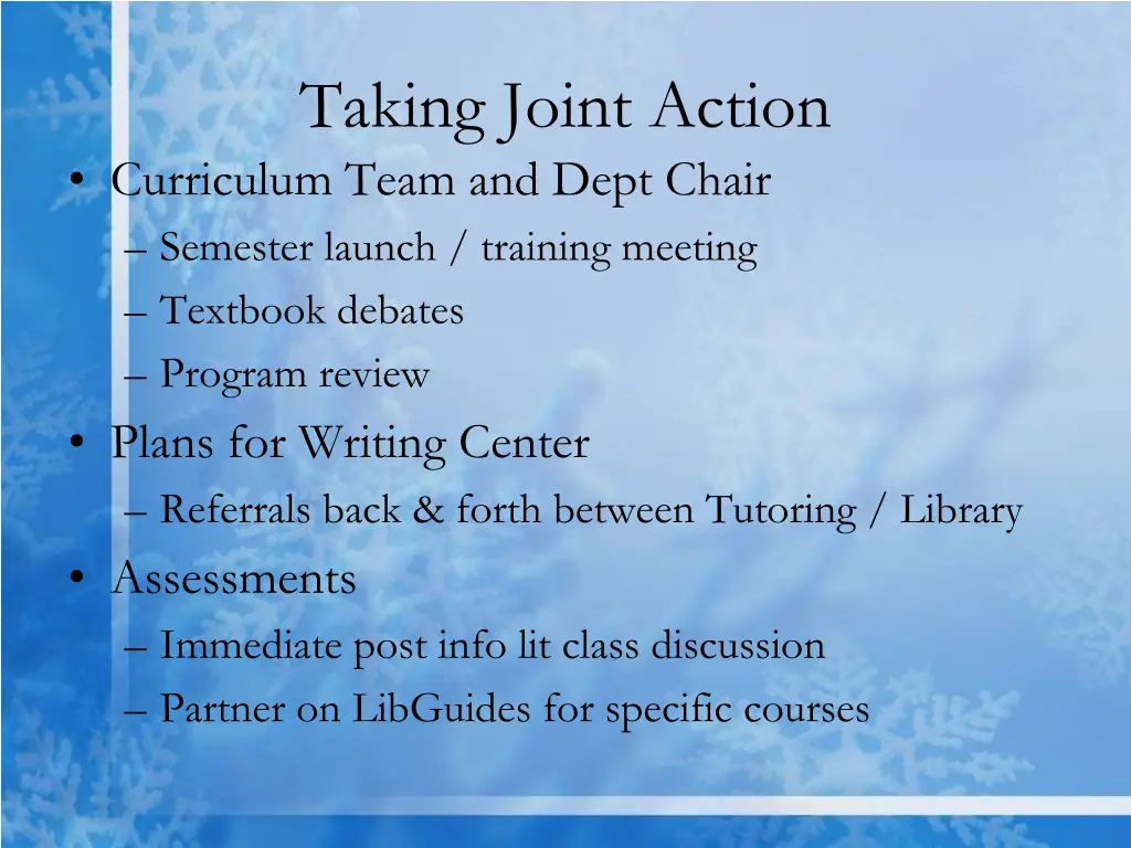 taking joint action curriculum team and dept