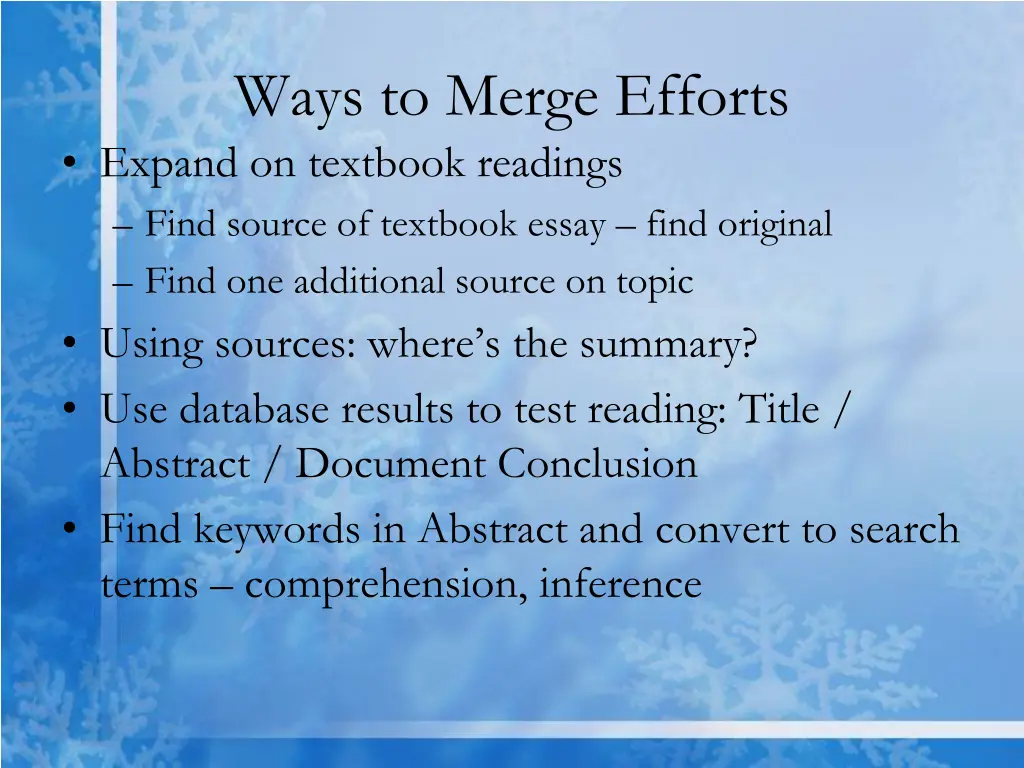 ways to merge efforts expand on textbook readings