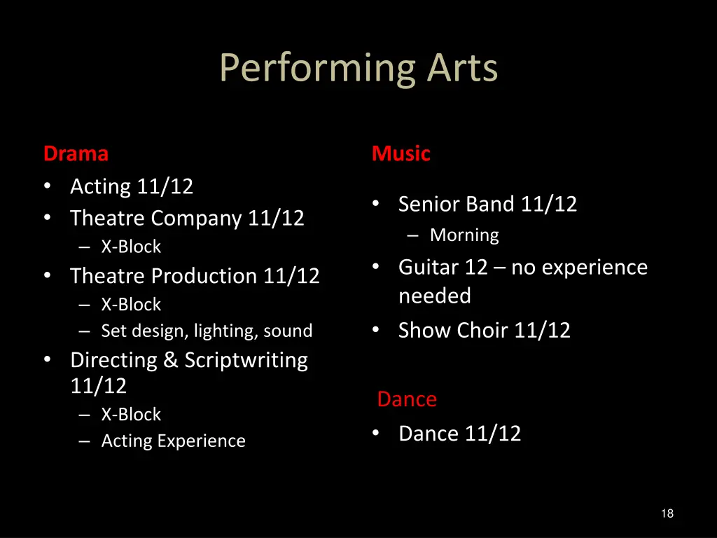 performing arts