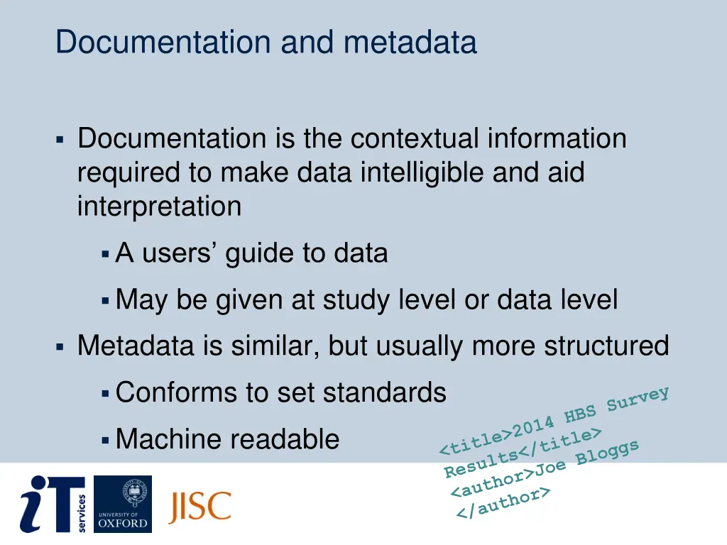 documentation and metadata