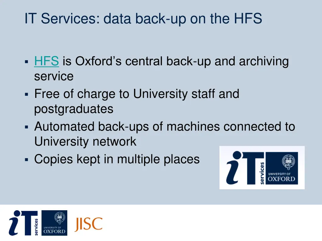 it services data back up on the hfs