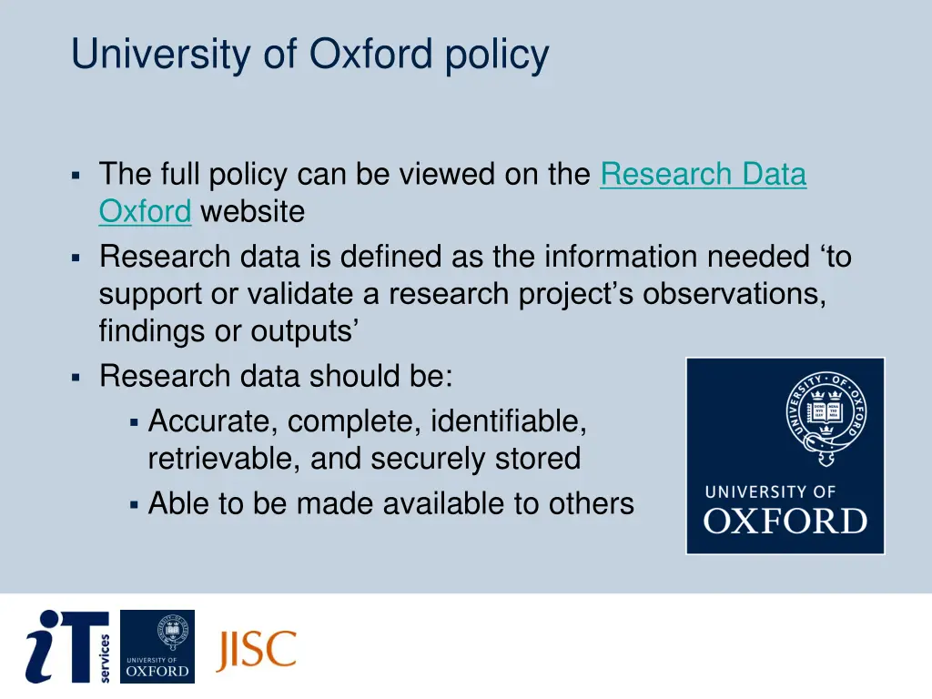 university of oxford policy 1