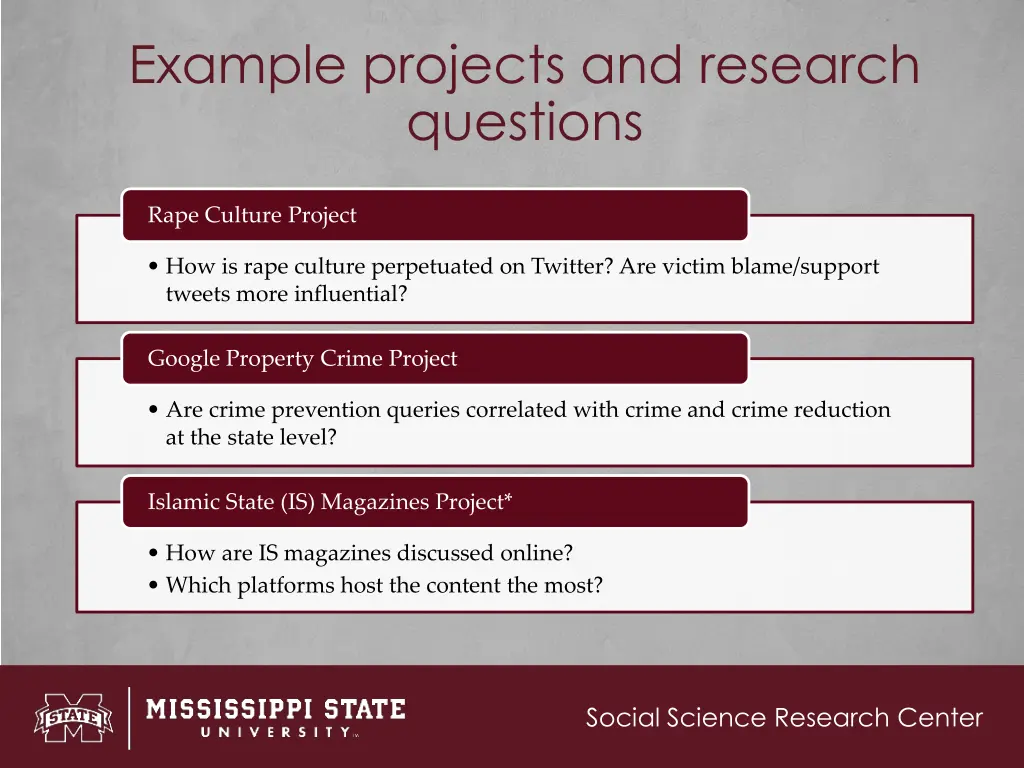 example projects and research questions