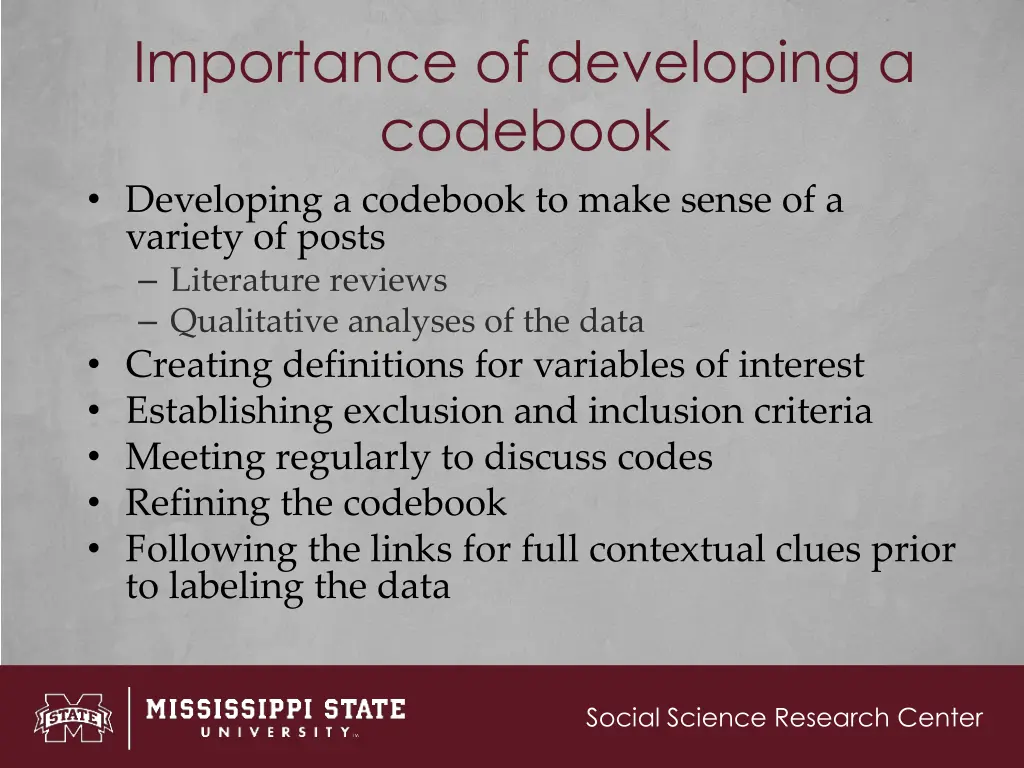 importance of developing a codebook developing