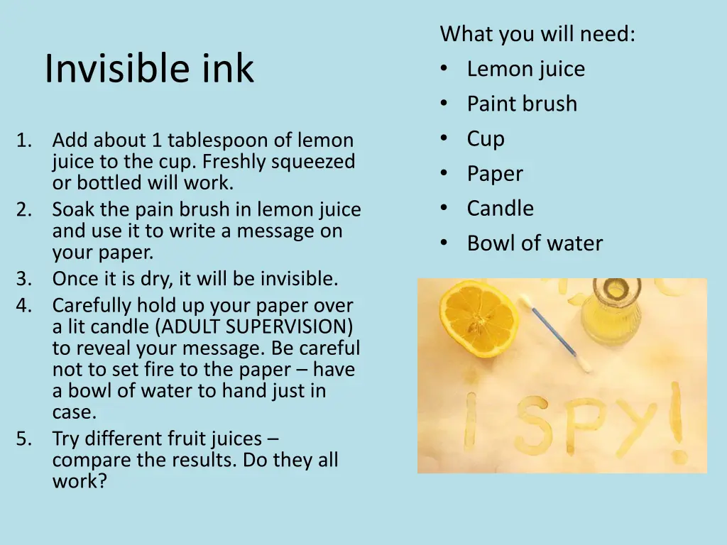 what you will need lemon juice paint brush