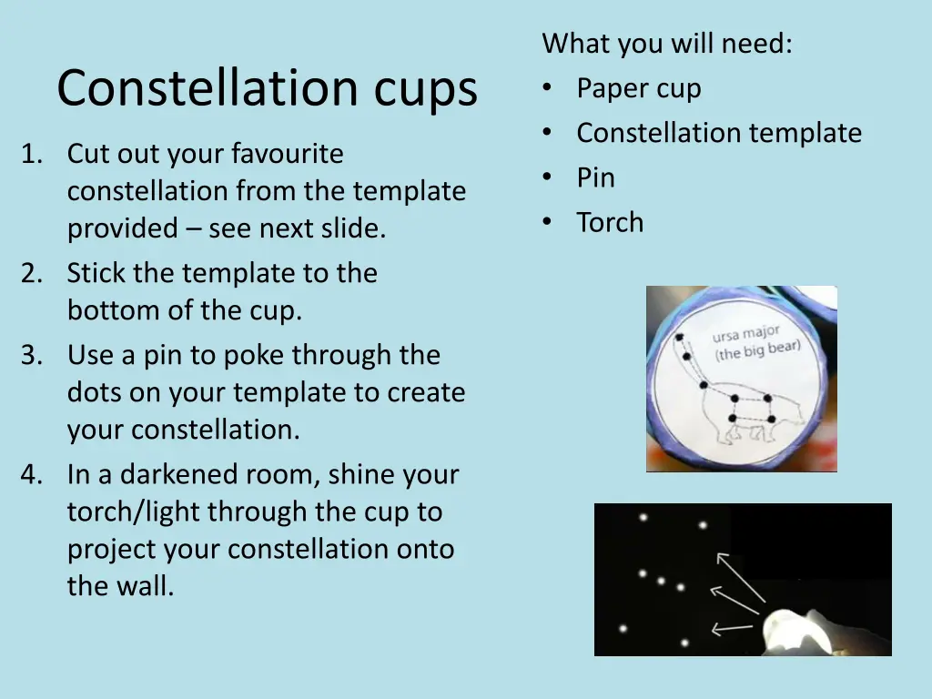 what you will need paper cup constellation