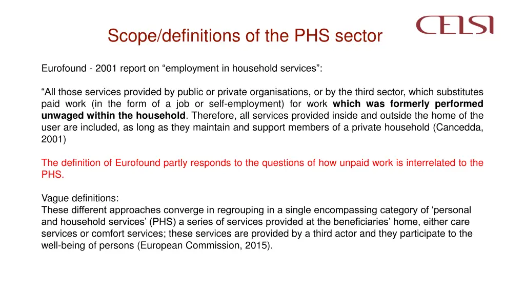 scope definitions of the phs sector 1