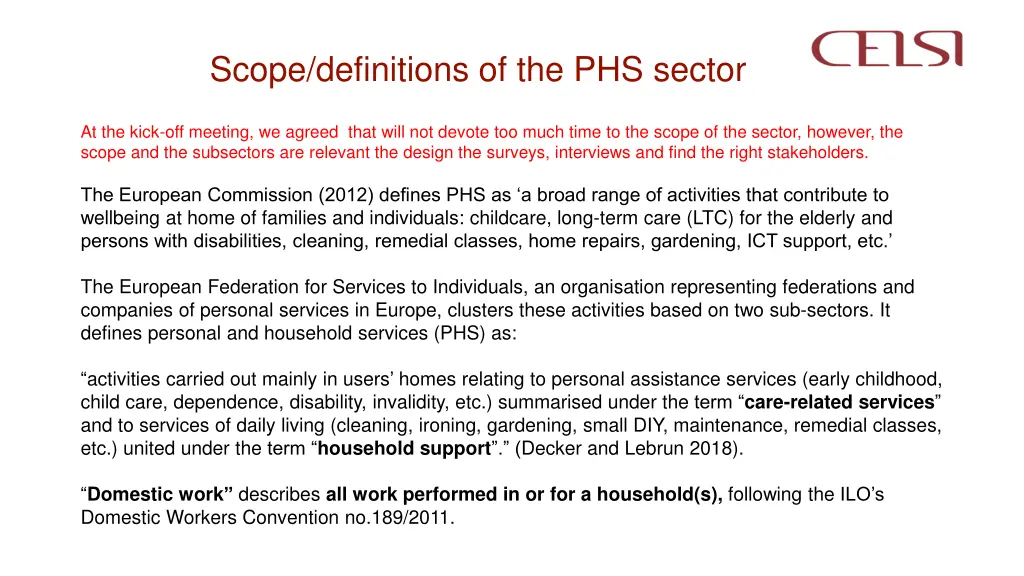 scope definitions of the phs sector