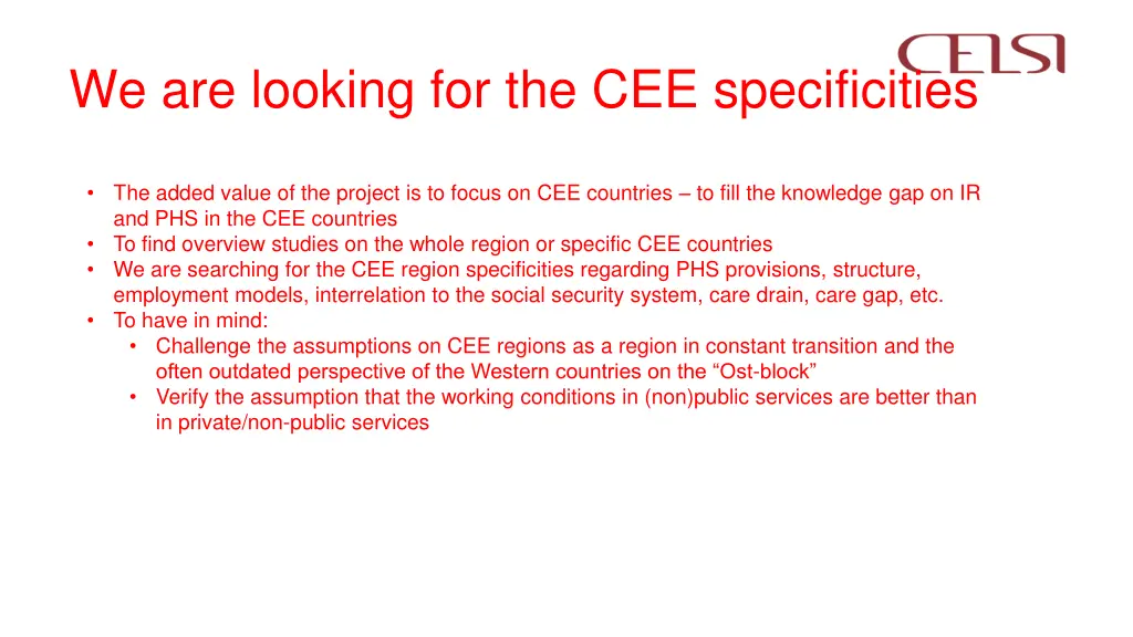 we are looking for the cee specificities