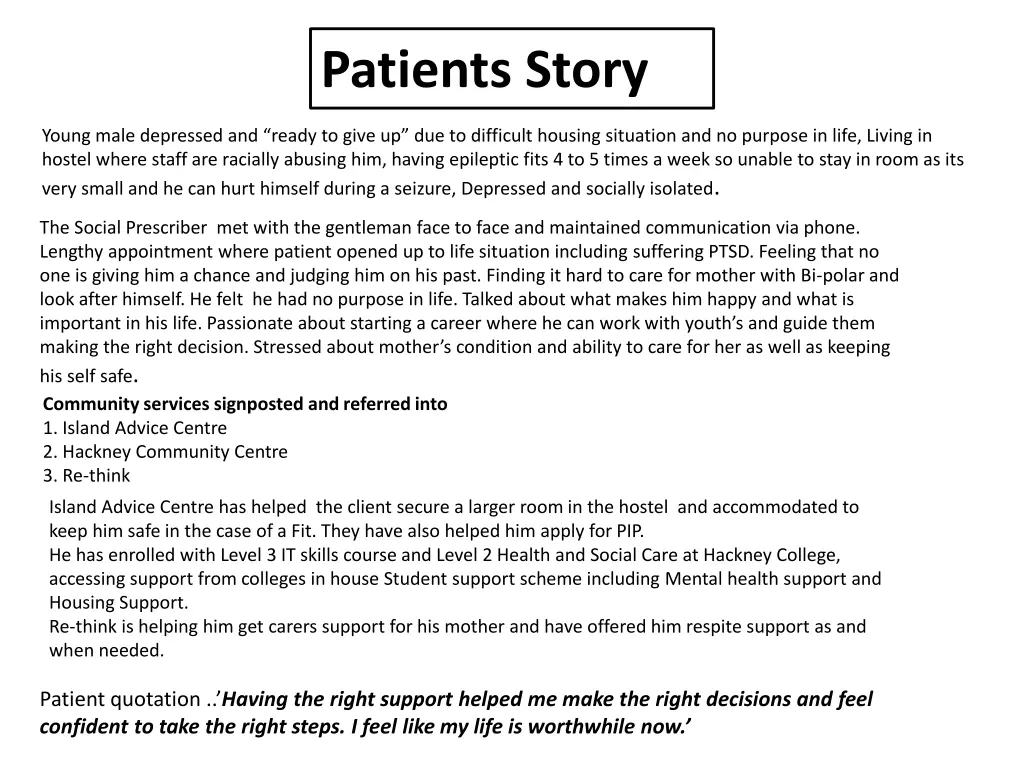 patients story