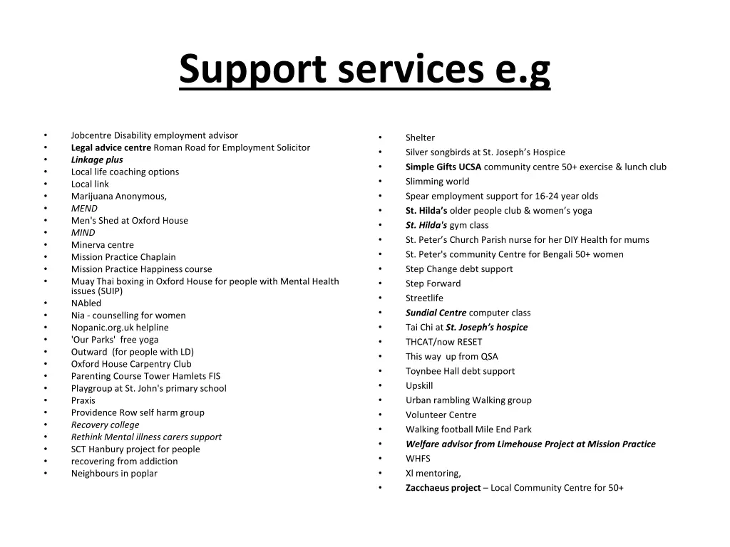 support services e g 1