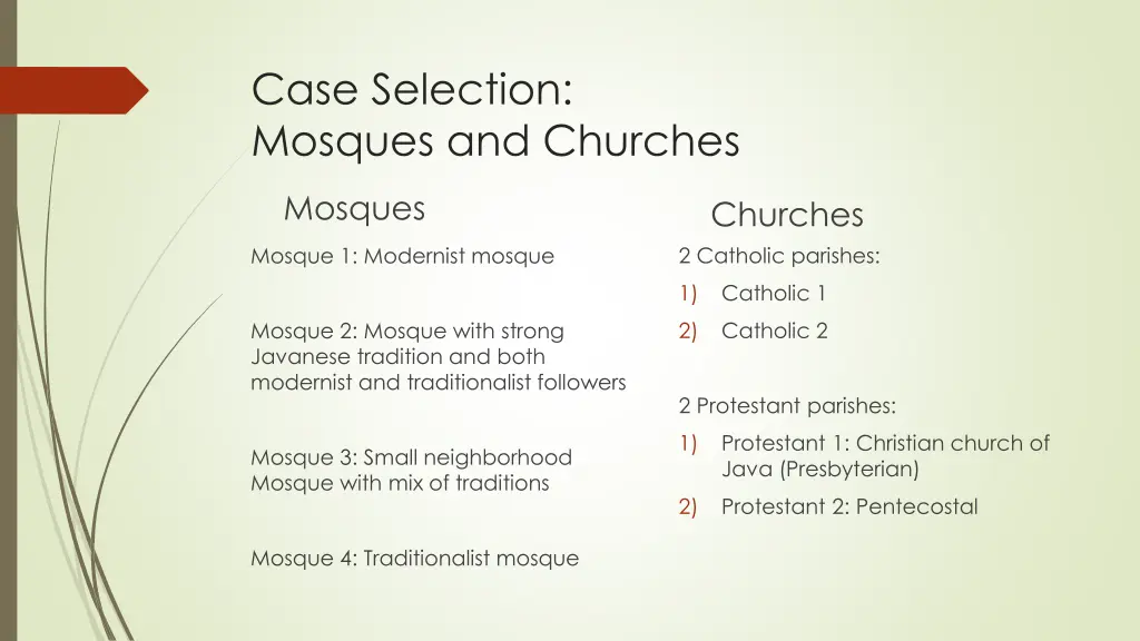 case selection mosques and churches