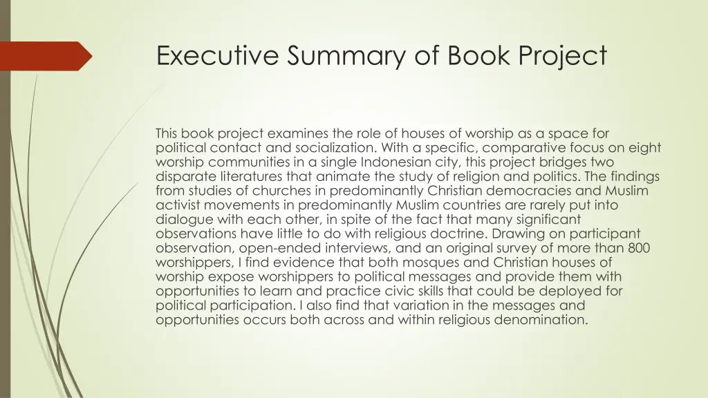 executive summary of book project