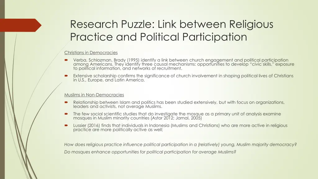 research puzzle link between religious practice