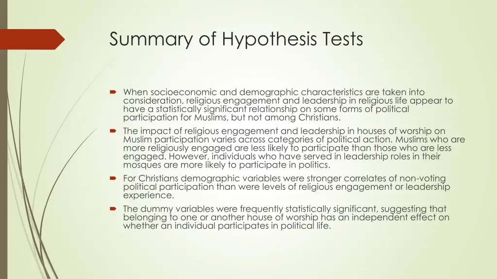 summary of hypothesis tests