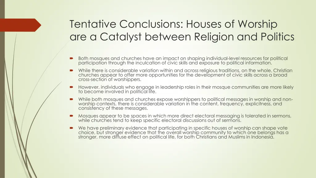 tentative conclusions houses of worship