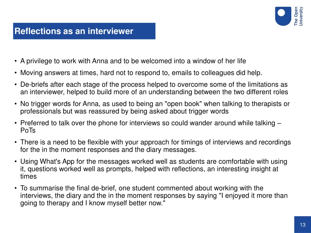 reflections as an interviewer