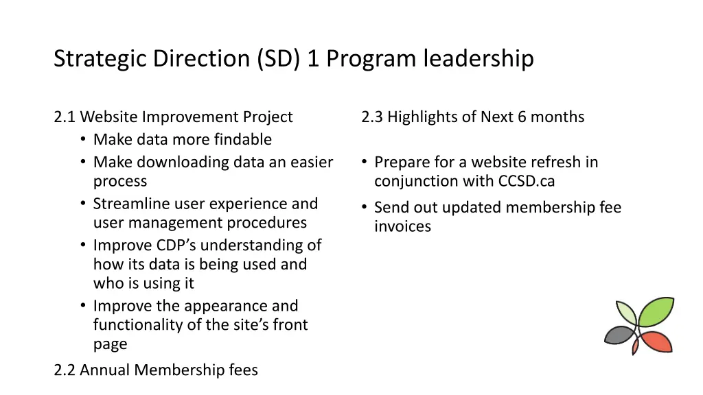 strategic direction sd 1 program leadership