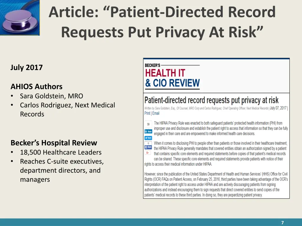 article patient directed record requests