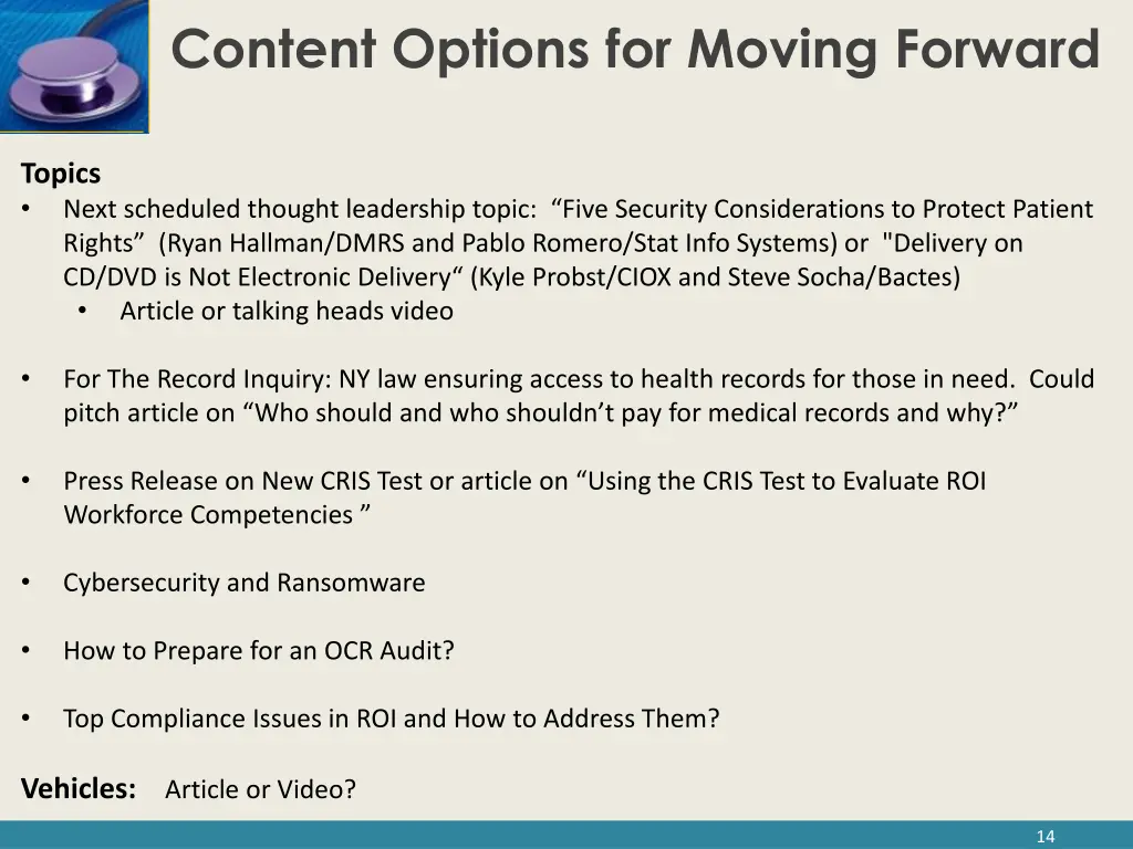 content options for moving forward