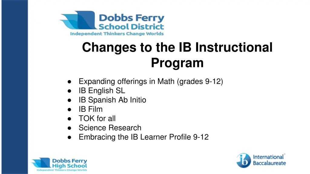 changes to the ib instructional program