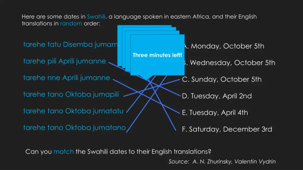 here are some dates in swahili a language spoken