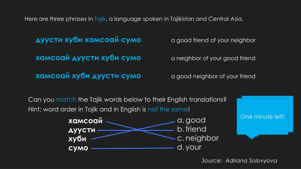 here are three phrases in tajik a language spoken