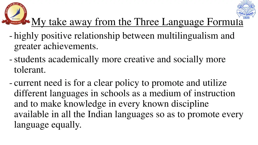 my take away from the three language formula