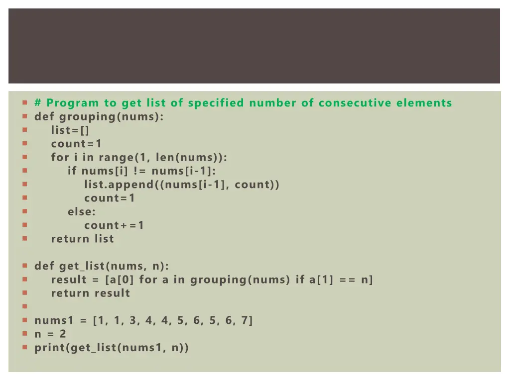 program to get list of specified number