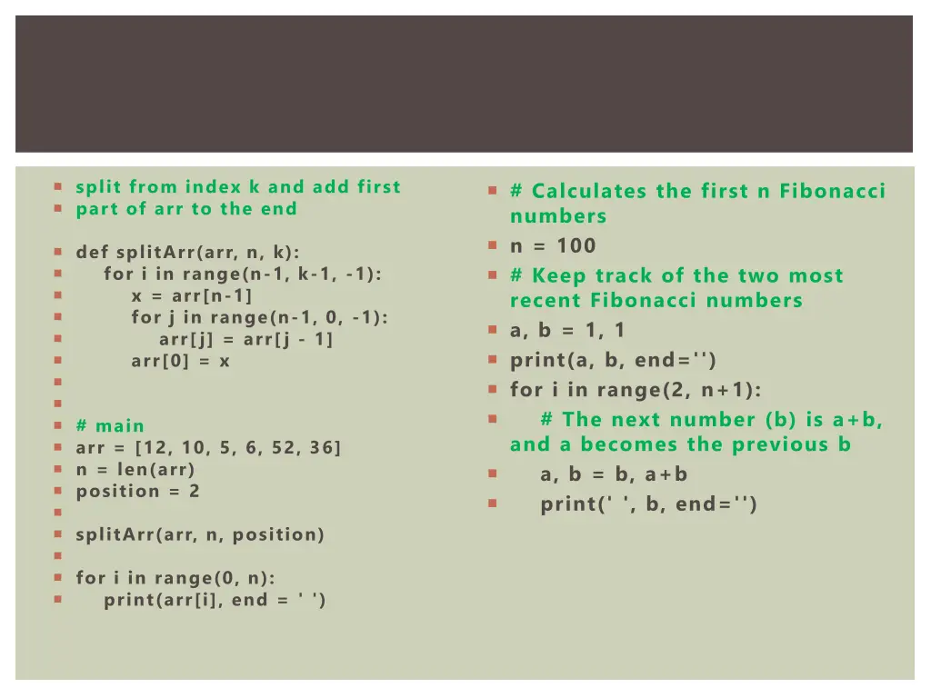 split from index k and add first part