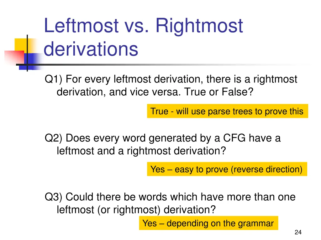 leftmost vs rightmost derivations