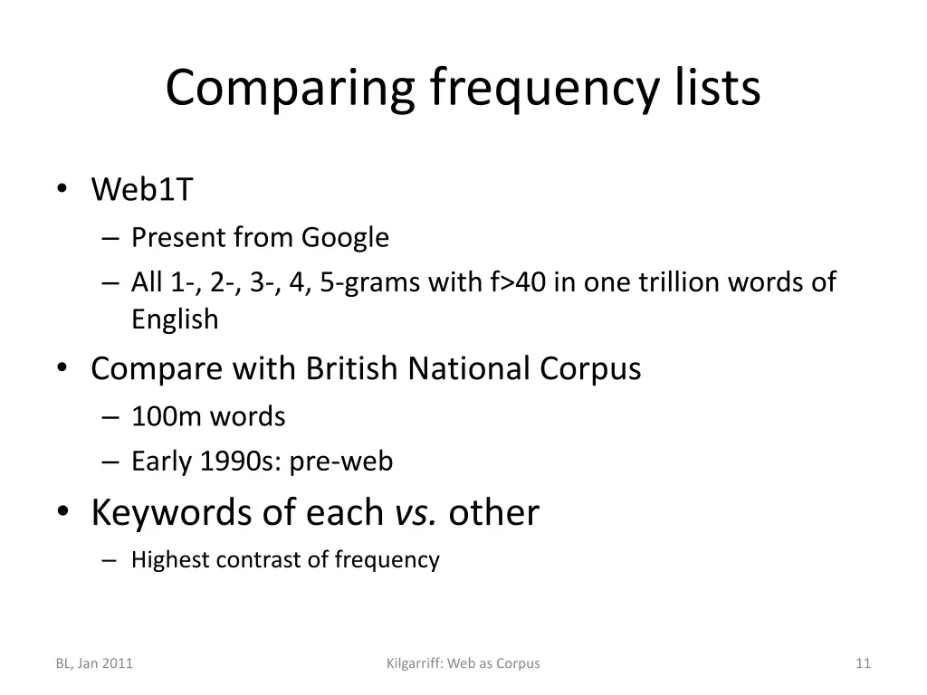 comparing frequency lists