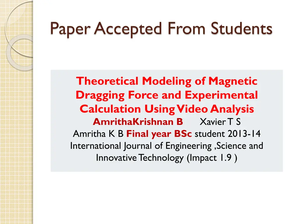 paper accepted from students