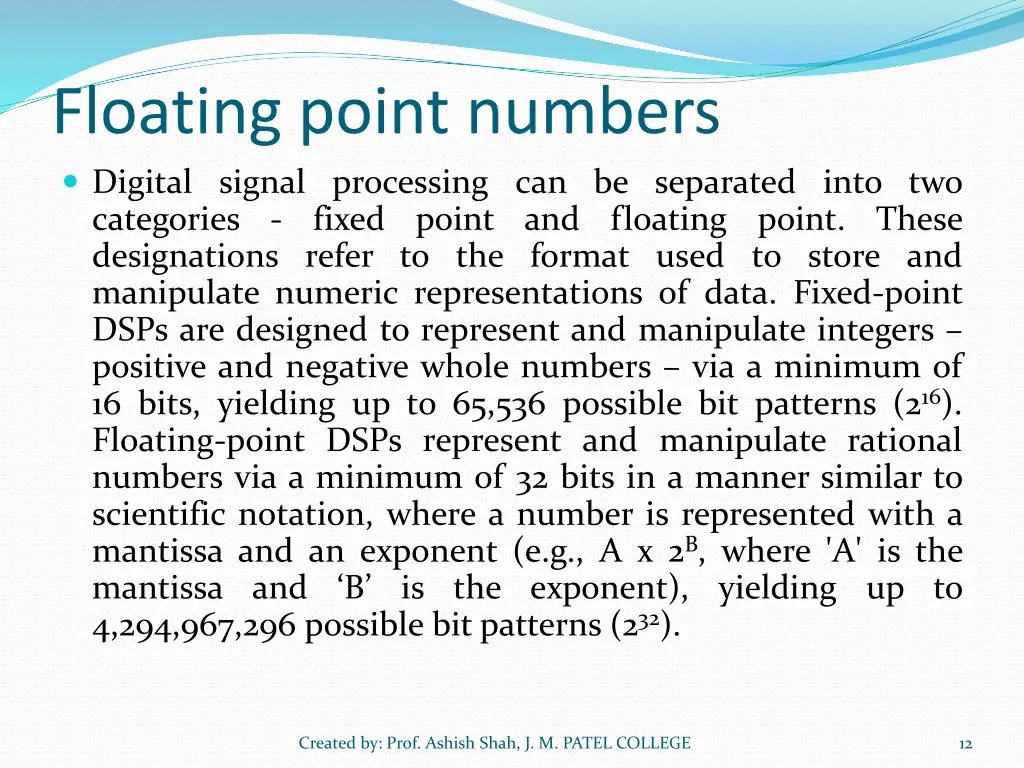 floating point numbers digital signal processing