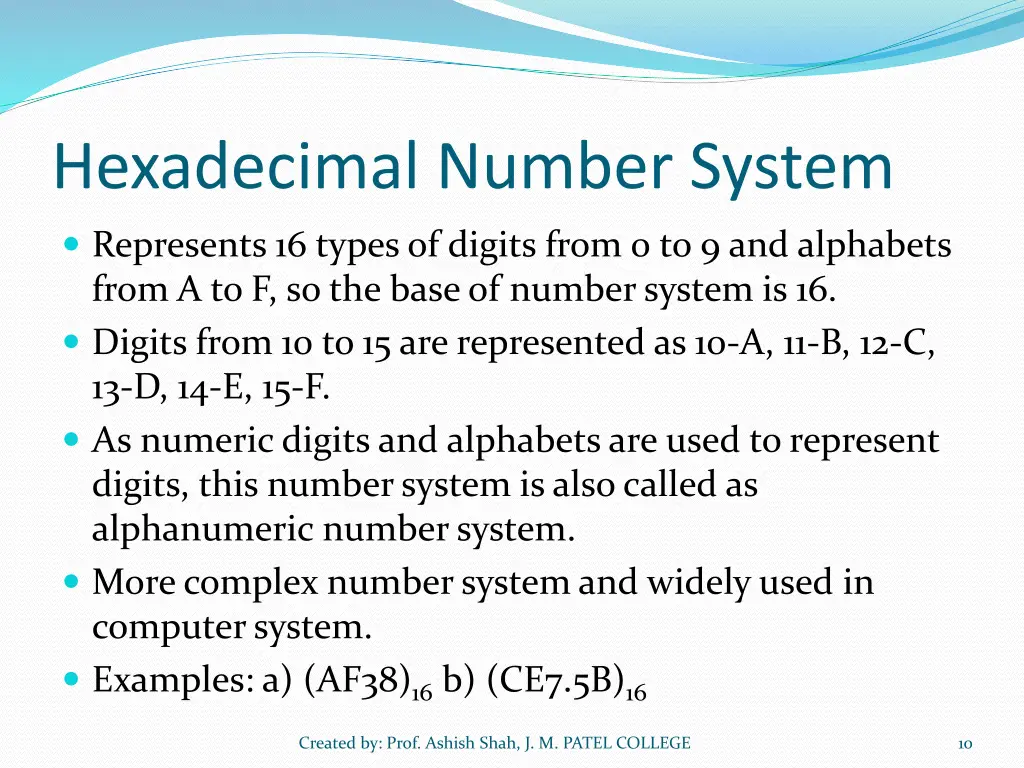 hexadecimal number system