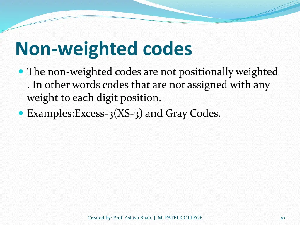 non weighted codes