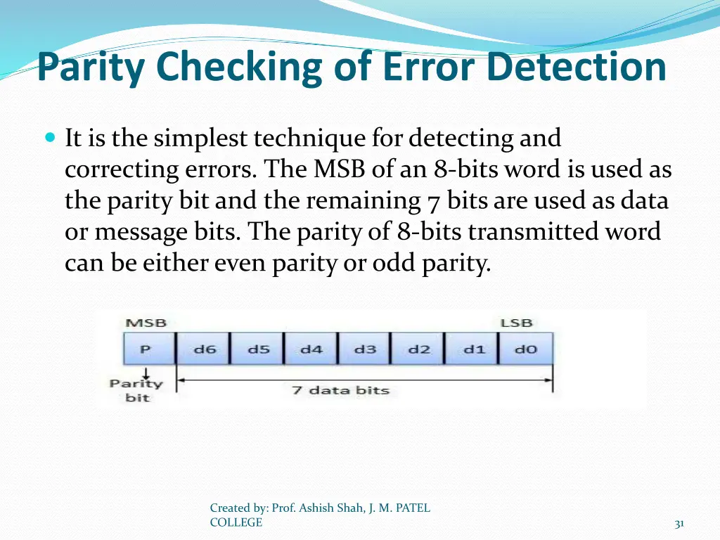 parity checking of error detection