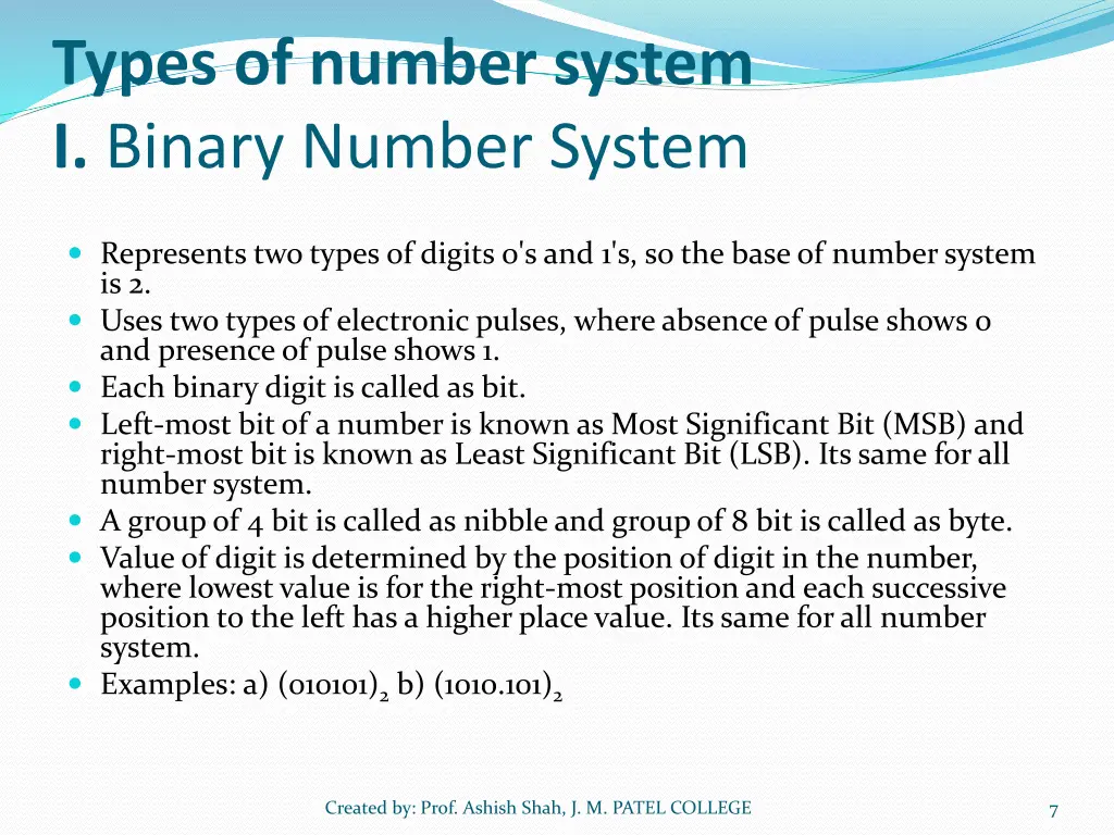 types of number system i binary number system