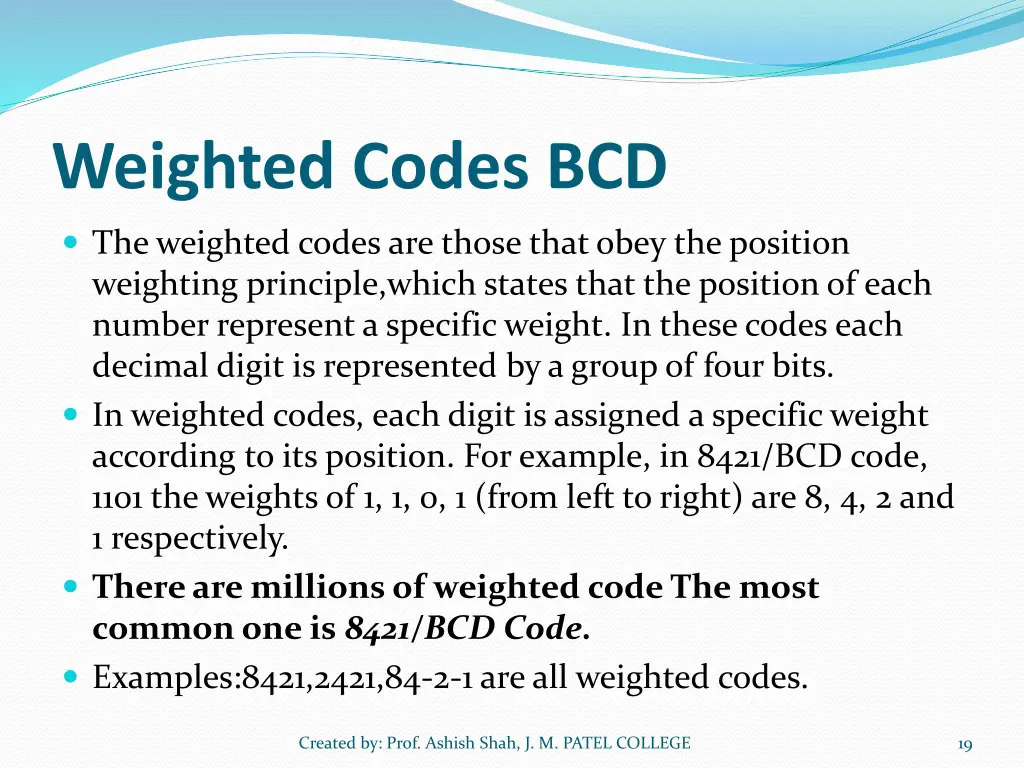 weighted codes bcd