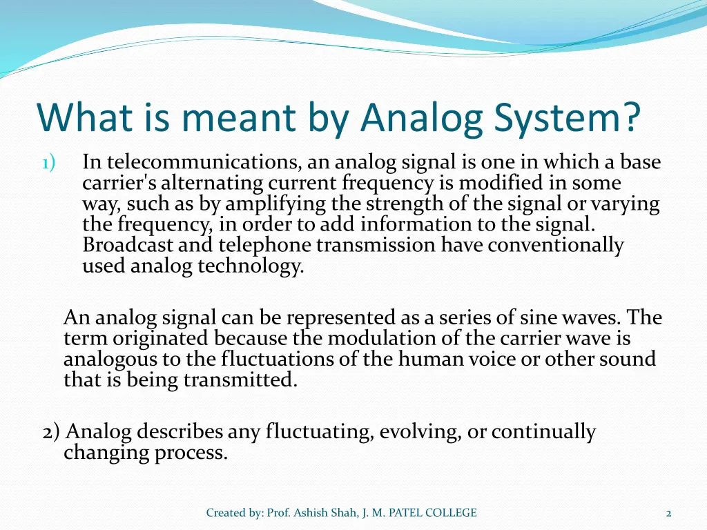 what is meant by analog system