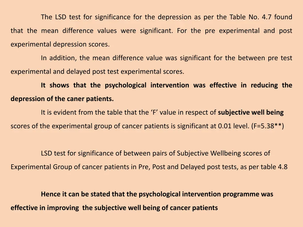 the lsd test for significance for the depression