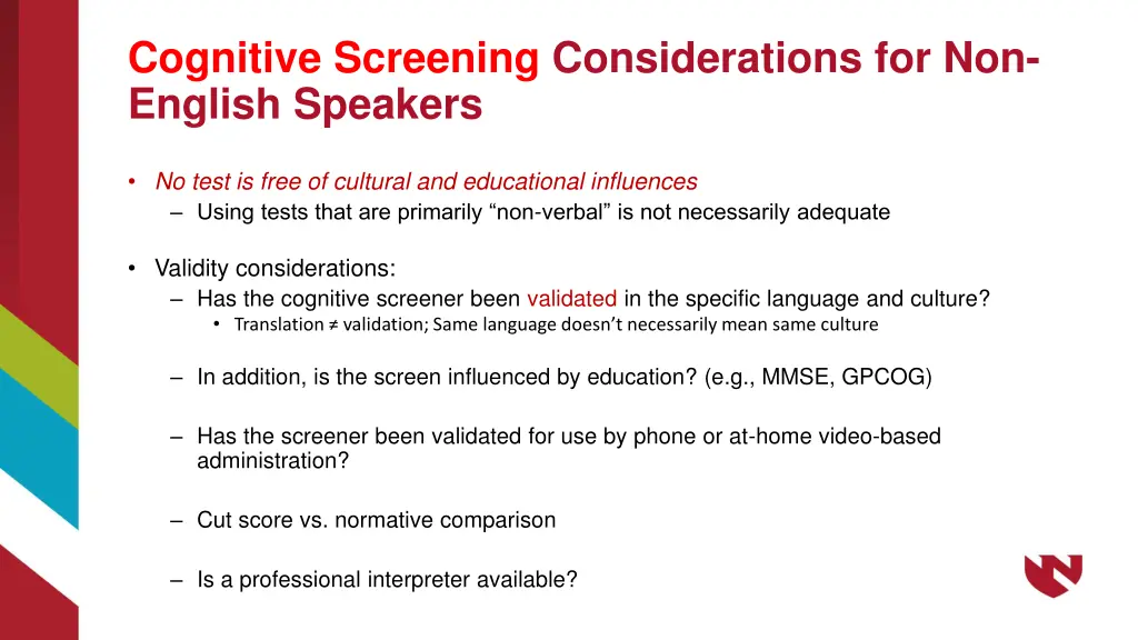 cognitive screening considerations 1