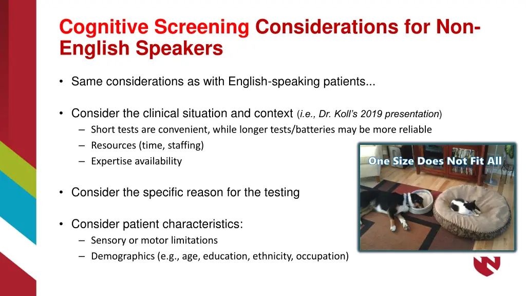 cognitive screening considerations