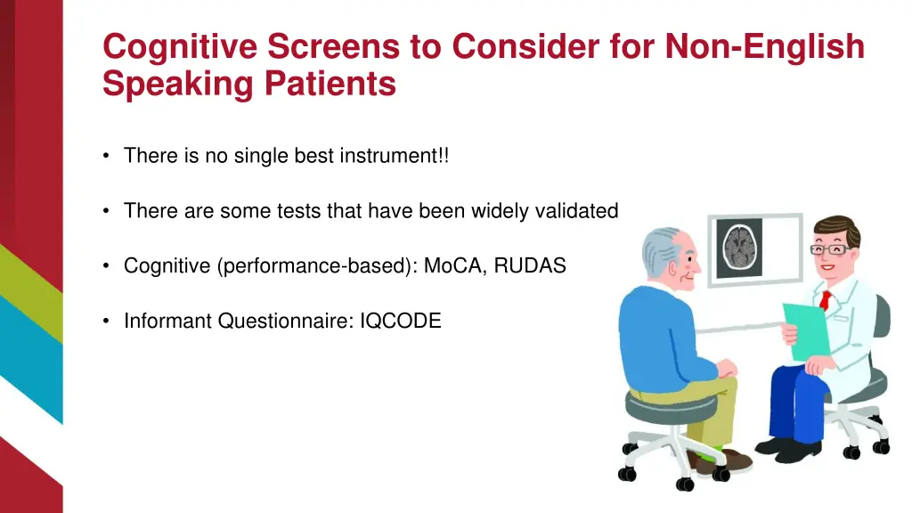 cognitive screens to consider for non english