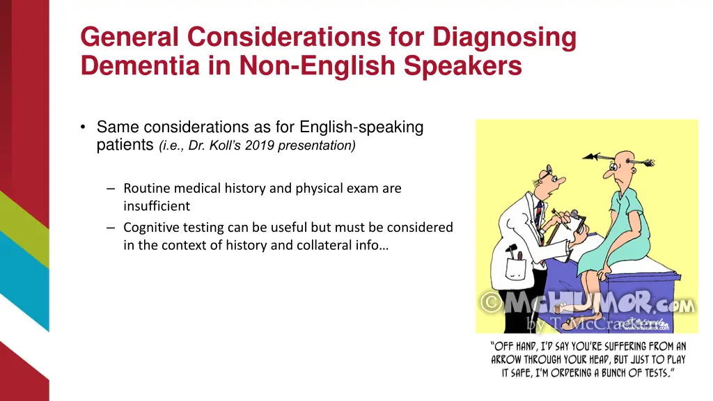 general considerations for diagnosing dementia