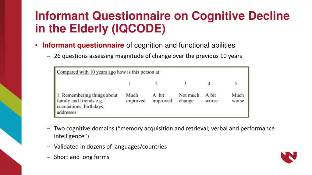 informant questionnaire on cognitive decline