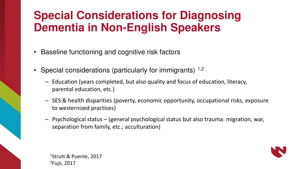 special considerations for diagnosing dementia