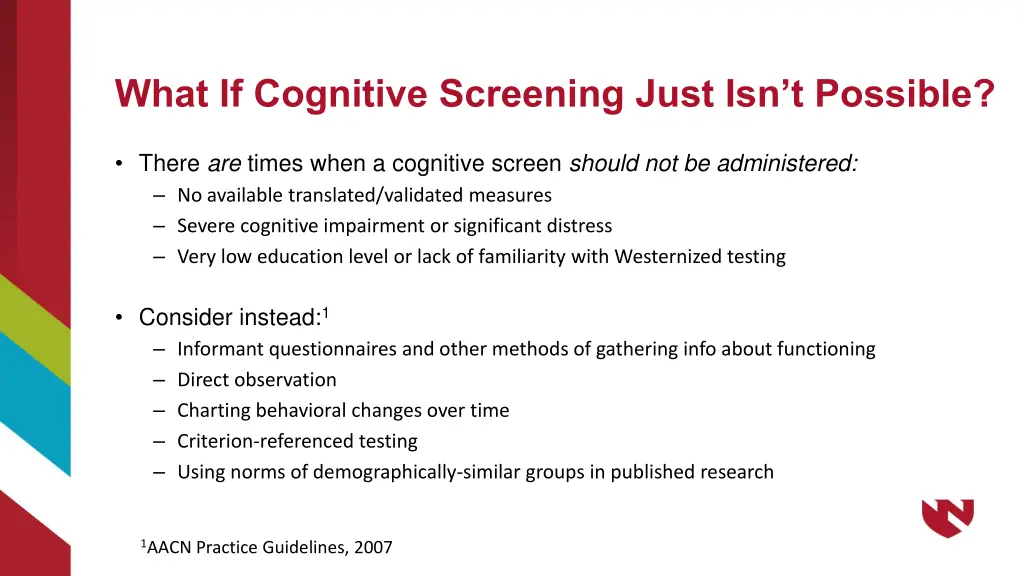 what if cognitive screening just isn t possible