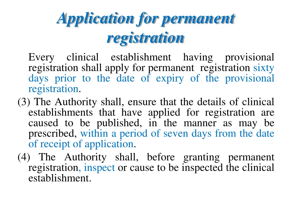 application for permanent registration clinical